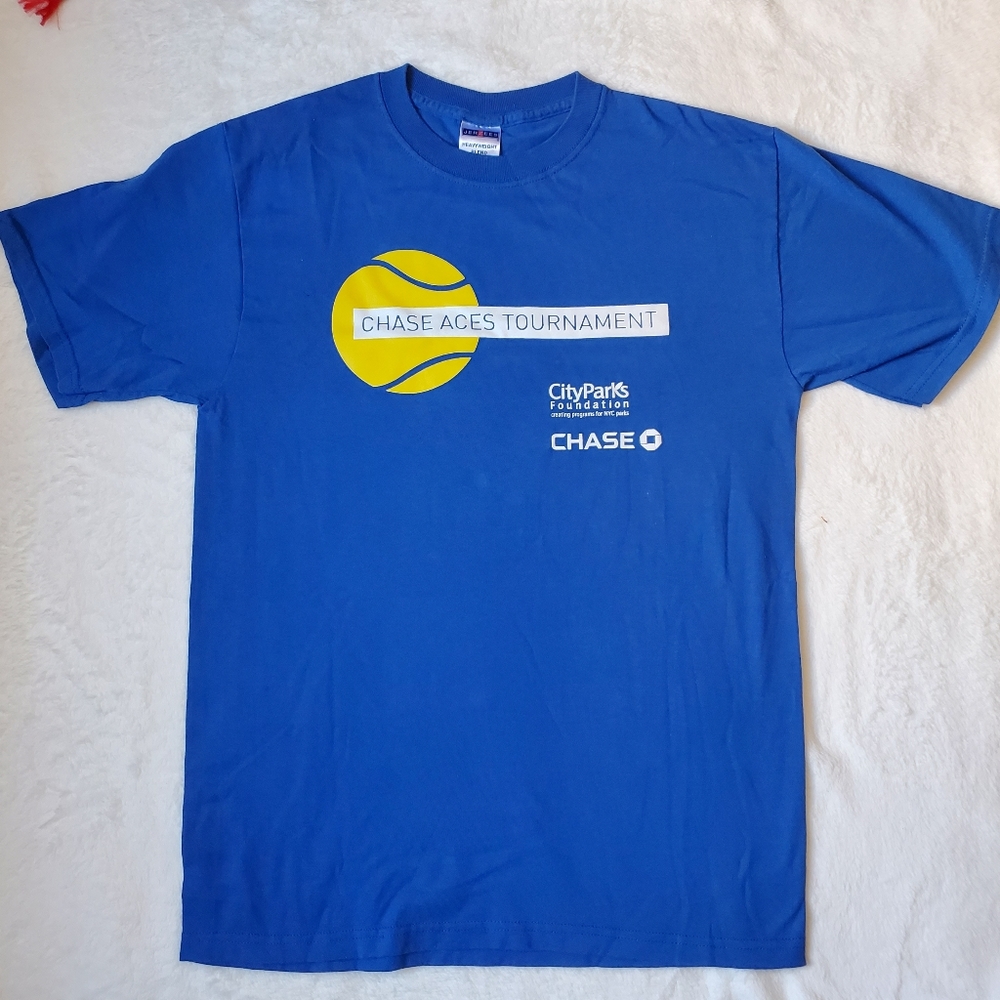 Jerzees heavyweight blend mens M blue tshirt with Chase and Citypark logo
